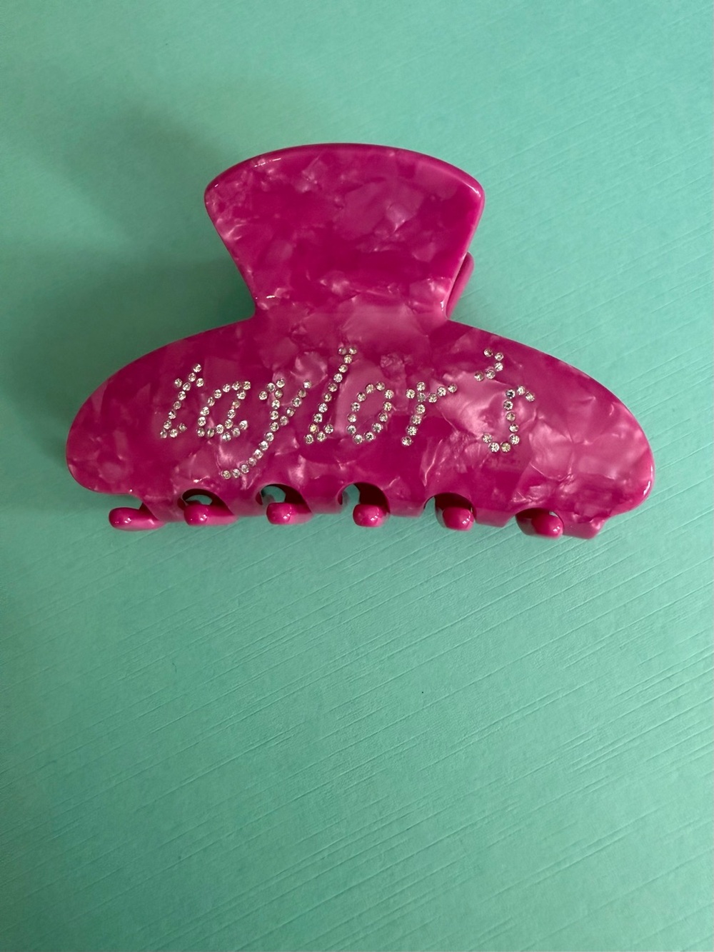 Taylor Hot Pink Rhinestone Logo Hair Claw Clip